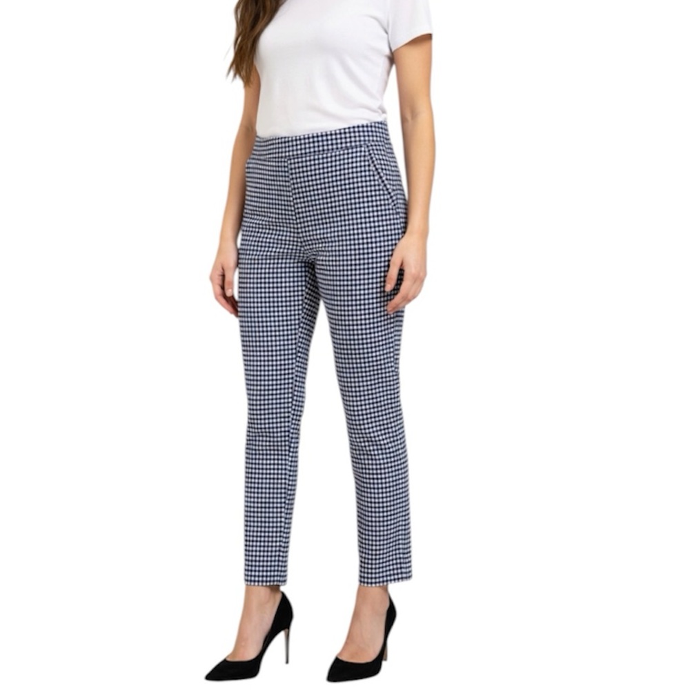 CYNTHIA ROWLEY Check Print Stretch Ankle Pants